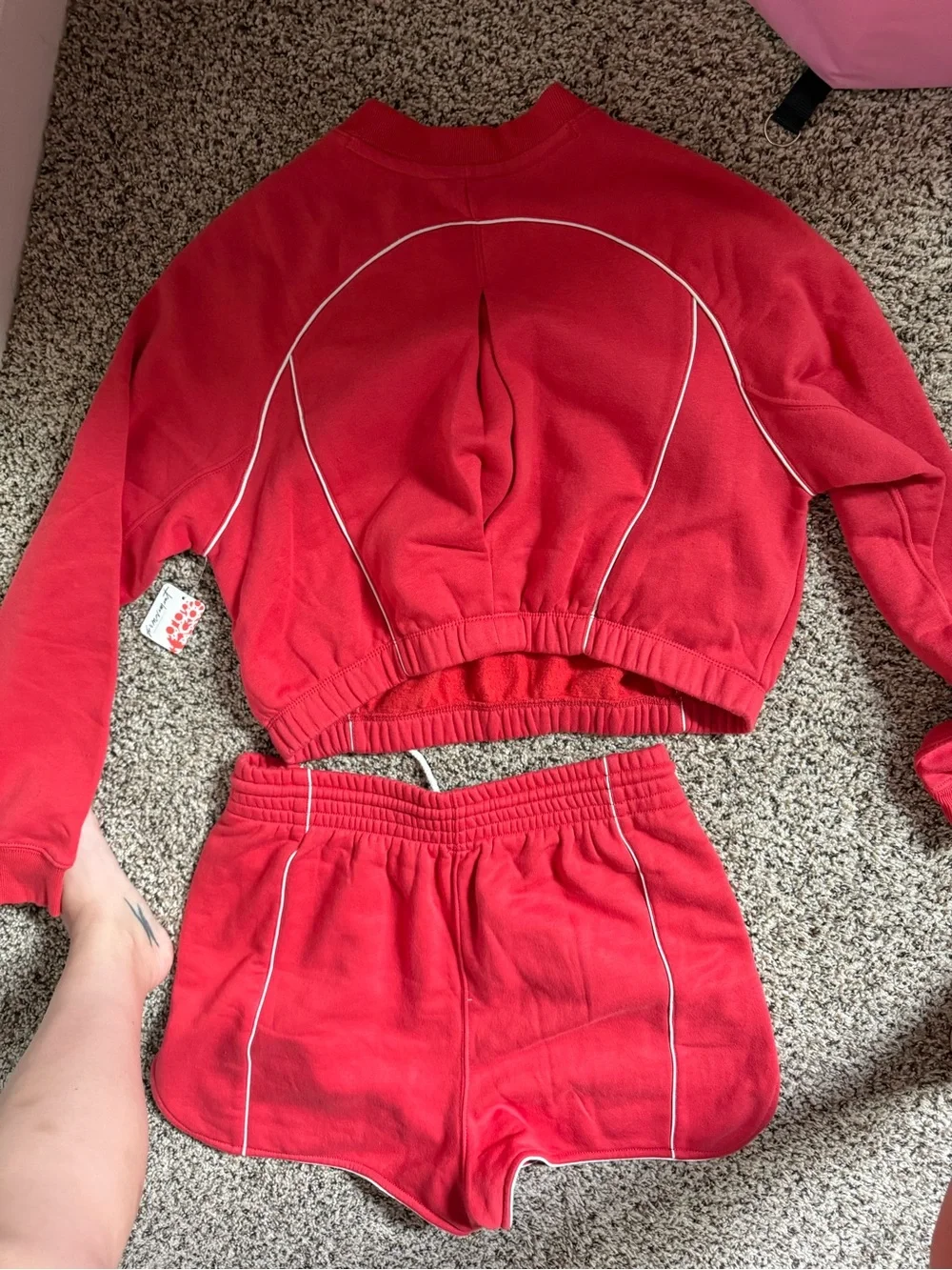 FP Movement Red Cropped Sweatshirt & Shorts Set